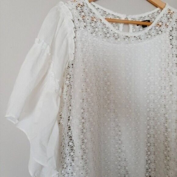 STELLA & DOT Gertie Crochet Eyelet Lace Blouse Boho Top White Sz L - Picture 7 of 12
